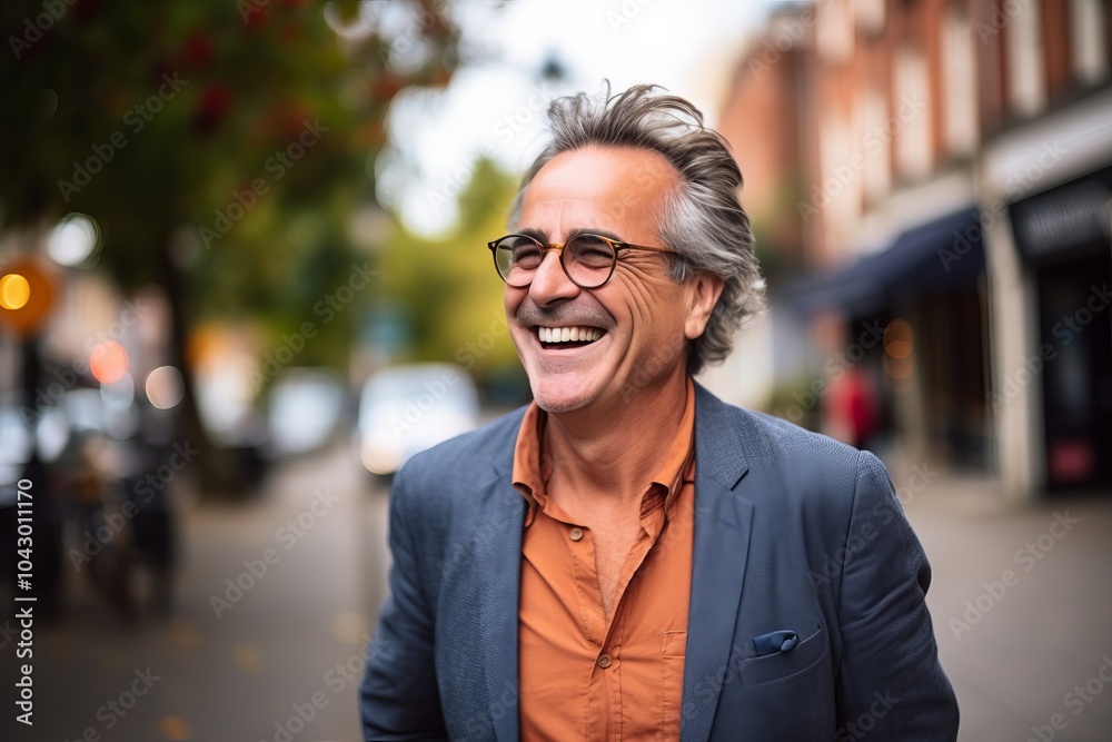 Handsome middle aged man with glasses in a city street. Handsome middle aged man with glasses in a city street.