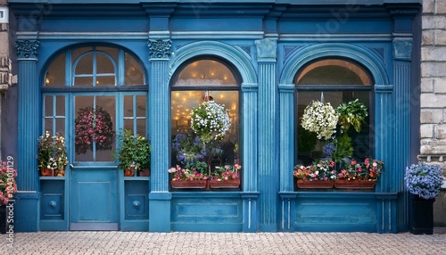 Vibrant flower arrangements showcased in a charming storefront, featuring vintage lighting