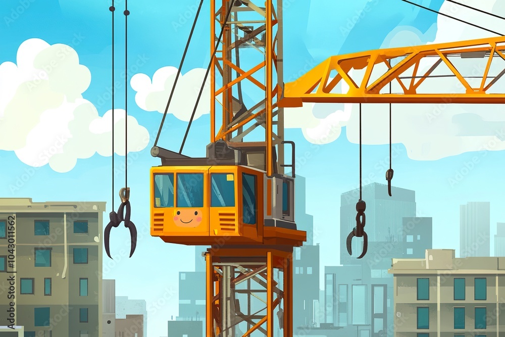 Fototapeta premium Playful Tower Crane Illustration for Construction Projects