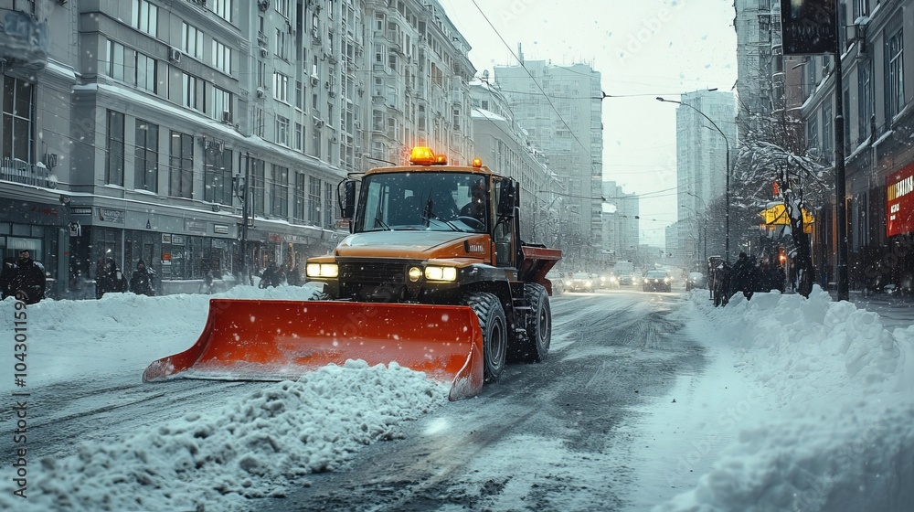 Winter Snow Plow Clearing Roads on a Frosty Morning Winter Snow Plow Clearing Roads on a Frosty Morning