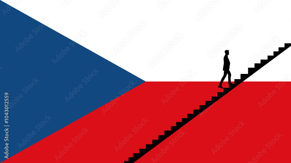 A Person Walking Up Stairs on a Czech Republic Flag A Person Walking Up Stairs on a Czech Republic Flag