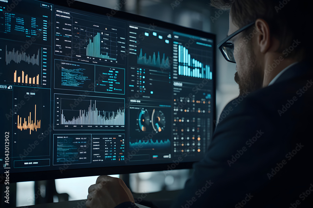 Businessman using KPI dashboard system data analytics graph