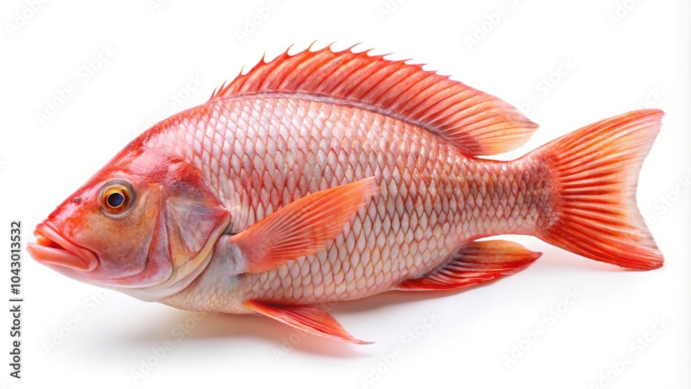 Fresh Red Tilapia fish Oreochromis sp isolated on white background in Forced Perspective Fresh Red Tilapia fish Oreochromis sp isolated on white background in Forced Perspective