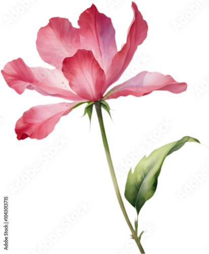 Vibrant Pink Bombax Ceiba Blooms Watercolor. 