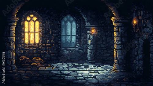 Pixel art dungeon background for 8 bit games.