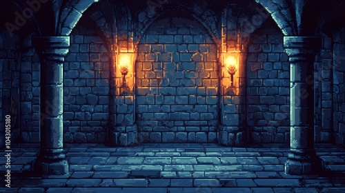 Pixel art dungeon background for 8 bit games.