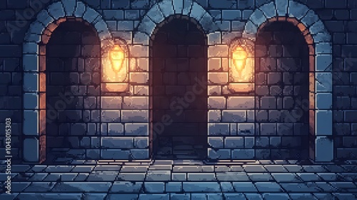 Pixel art dungeon background for 8 bit games.