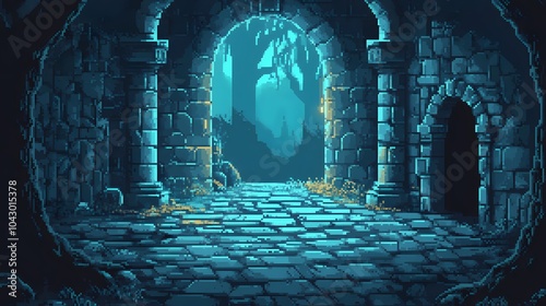 Pixel art dungeon background for 8 bit games.