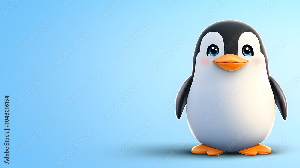 Obraz premium Cute Cartoon Penguin on Blue Background. Illustration for Presentation and wallpaper