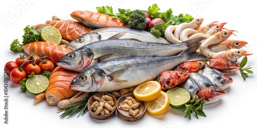 Fresh seafood isolated on white background