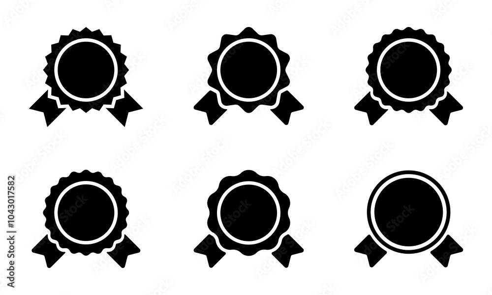 Badge with ribbons icon set collection. Award, prize, medal sign symbol Badge with ribbons icon set collection. Award, prize, medal sign symbol