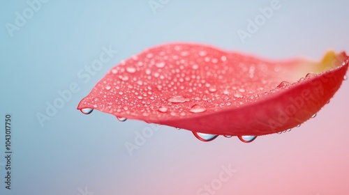 A rose petal, glistening with dew drops, reflecting the beauty and fragrance of the flower it once adorned. photo