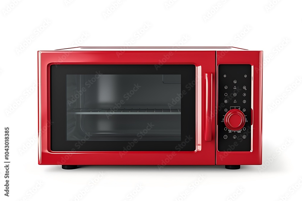 Fototapeta premium Red microwave oven isolated on white background