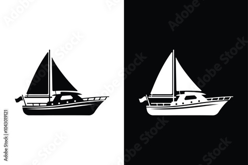 Silhouette Seas Elegant Black And White Boat Design.