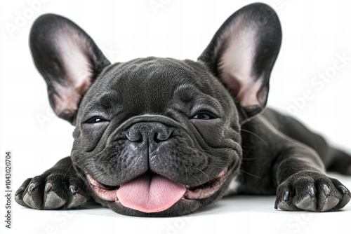 French Bulldog Close-Up with Copy Space on White Background – Adorable Expression and Large Ears Highlighted in High-Resolution