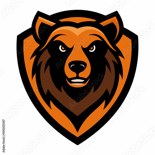 Bear head shield mascot logo vector art illustration