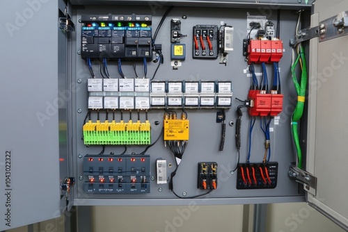 Electrical protection devices, showcasing equipment like surge protectors, grounding systems, and circuit breakers for electrical safety photo