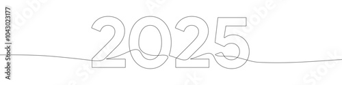 2025 New Year continuous one line drawing vector illustration. Editable stroke