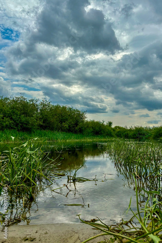 Boats on summer river in Poltava region. Summer Ukrainian landscape

 photo