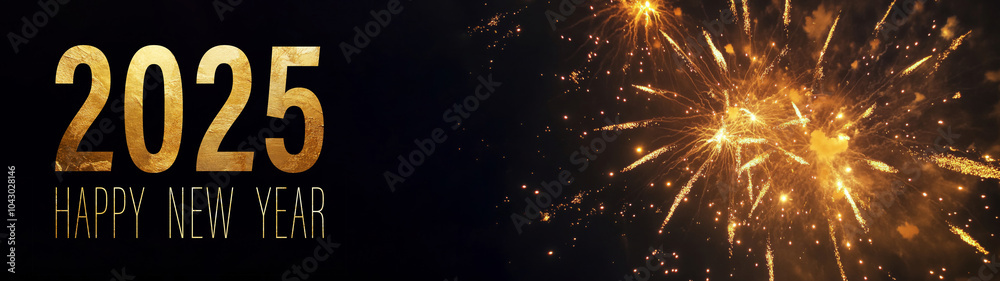 HAPPY NEW YEAR 2025 holiday long wide banner panorama greeting card with text - silvester New Year's Eve Sylvester Party background- Colorful firework fireworks pyrotechnics black night sky HAPPY NEW YEAR 2025 holiday long wide banner panorama greeting card with text - silvester New Year's Eve Sylvester Party background- Colorful firework fireworks pyrotechnics black night sky