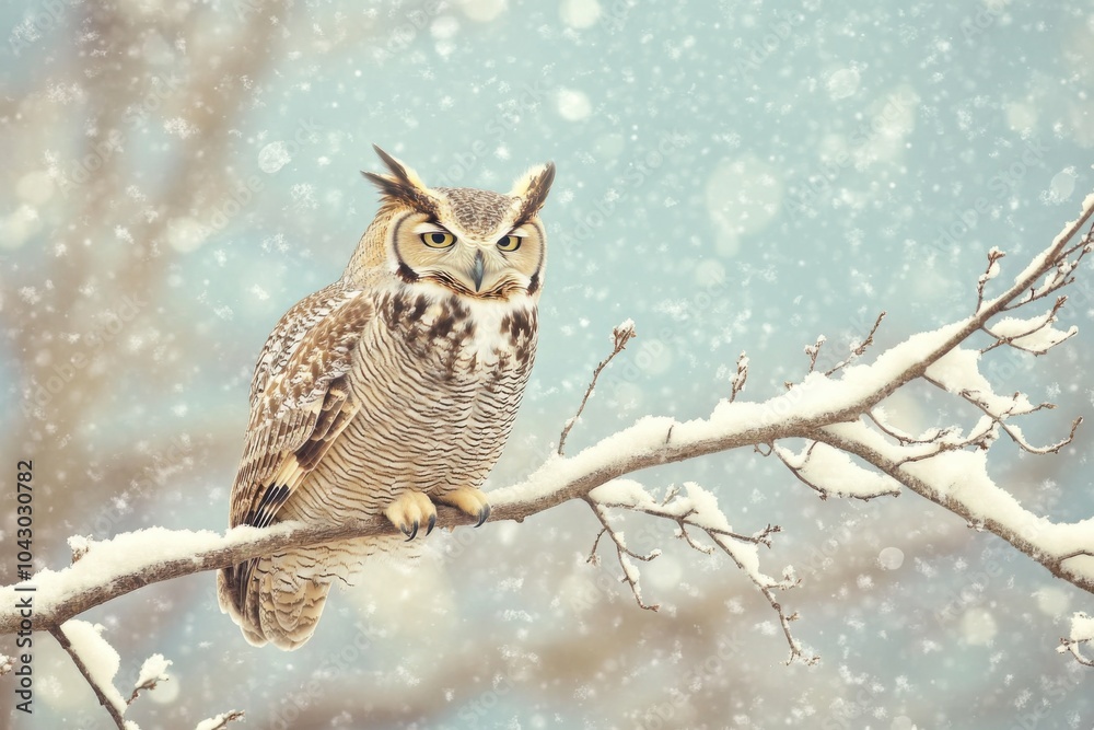 Retro Postcard with a Winter Owl Retro Postcard with a Winter Owl
