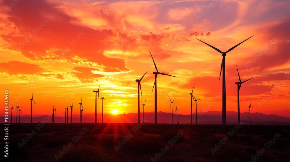 A field of wind turbines generating clean energy A field of wind turbines generating clean energy