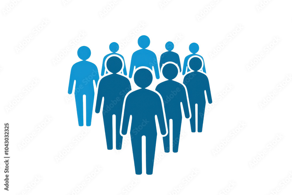 Illustration of a blue group of people icons showing community, teamwork, and collective leadership on a transparent background. Illustration of a blue group of people icons showing community, teamwork, and collective leadership on a transparent background.