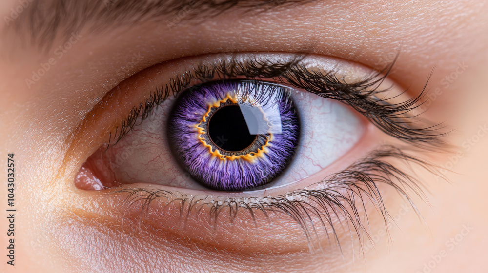 close up view of human eye showcasing vibrant purple and blue colors, highlighting intricate details and textures. striking iris captivates with its unique pattern and vivid hues close up view of human eye showcasing vibrant purple and blue colors, highlighting intricate details and textures. striking iris captivates with its unique pattern and vivid hues