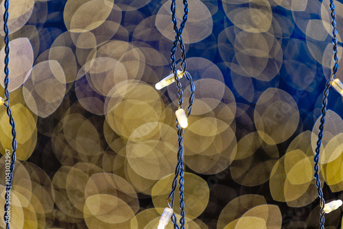 Close-up bokeh lights of Christmas decoration at Swiss Airport Zürich Kloten on a snowy autumn day. Photo taken December 2nd, 2023, Zurich, Switzerland. photo