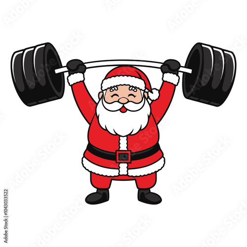 Cheerful Santa Lifting Weights Illustration