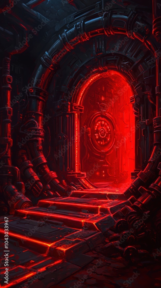 Obraz premium Mysterious Portal A Journey Through the Dark Tech-Infused Gateway of Enigma