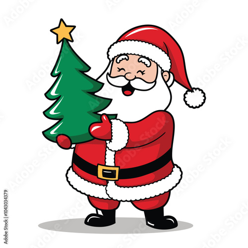 Cheerful Santa Claus Holding Christmas Tree Illustration