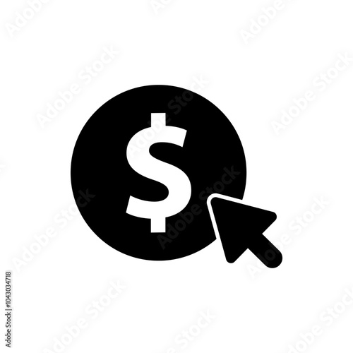 Coin dollar clicking icon. Pay-per-click symbol. Business, financial, advertisement, profit concepts. Glyph vector design isolated illustration.