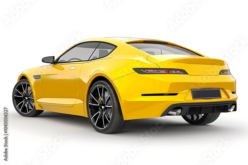 Yellow car, back view isolated on white background