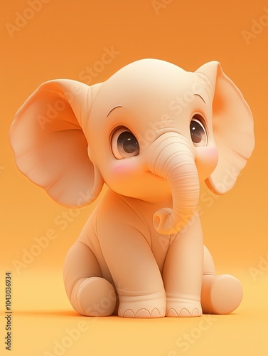 Cute Cartoon Baby Elephant on Orange Background