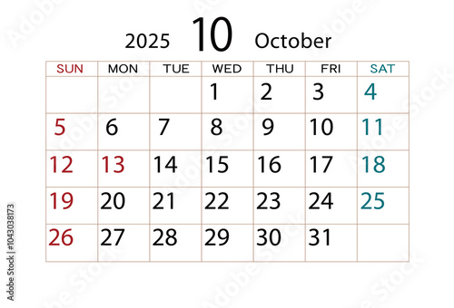 2025年カレンダー10月 ⑵