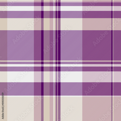 Doodle seamless pattern fabric, packaging check vector background. Fiber plaid texture textile tartan in deep purple and white colors.