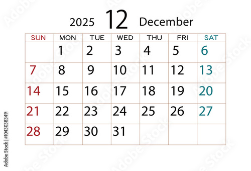 2025年カレンダー12月 ⑵