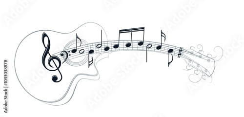Guitar stylized symbol with musical notes.