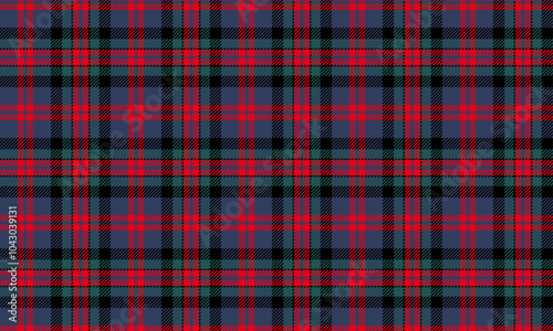 Plaid fabric pattern, blue, black, green, red, seamless for textiles, and for designing everyday clothes skirts pants or decorative fabrics. Vector illustration.