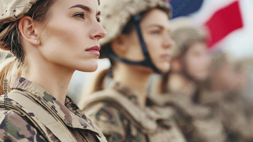 Fototapeta premium Courage and Commitment The Strength of Women in Military Uniforms Representing National Pride