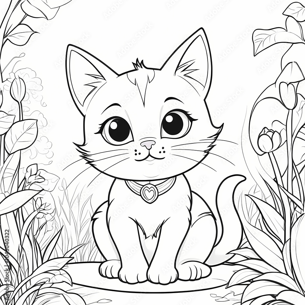 Obraz premium Toon Cat Coloring Book Page