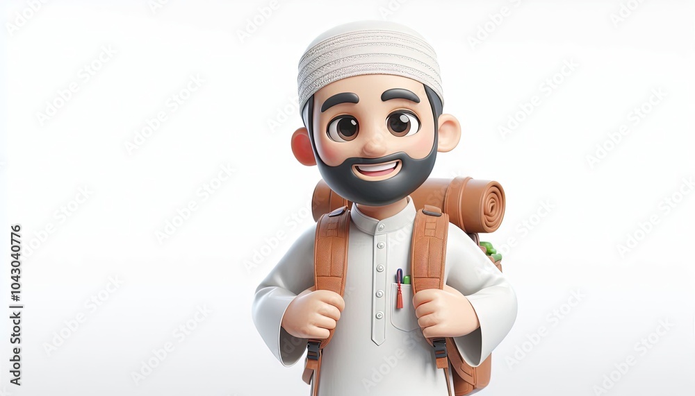 Happy Muslim Man With Backpack. Happy Muslim Man With Backpack.