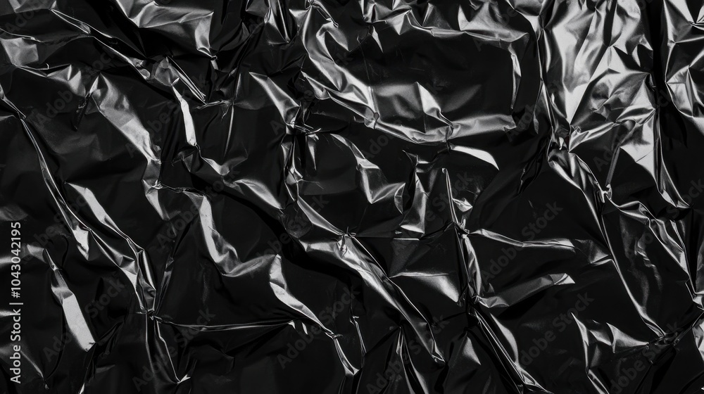 Intricate texture of crumpled black foil for creative design projects