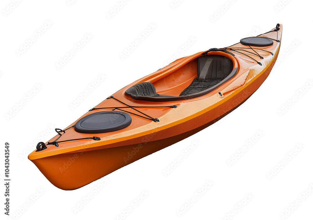 Orange kayak on a plain isolated on transparent or white background
