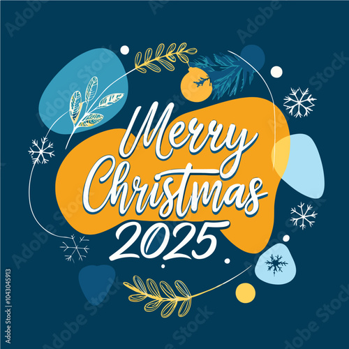 a poster that says merry christmas in yellow and blue.