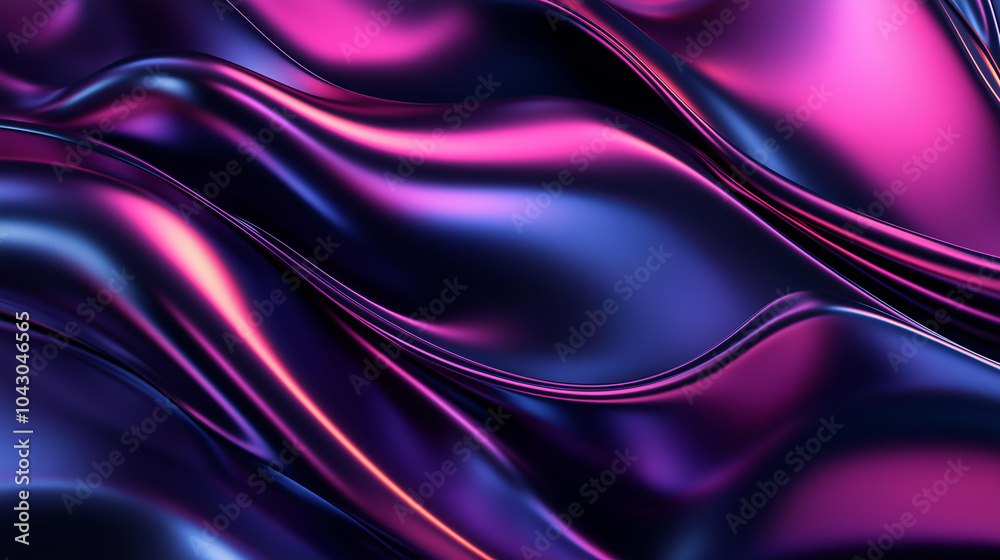 Obraz premium 3D render, abstract background with wavy lines and waves of dark moody colors, fluid shapes, holographic effect, liquid texture, pink, blue, purple, violet