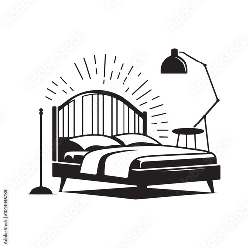 Minimalist Bed Silhouette Vector Art for Modern Furniture Design