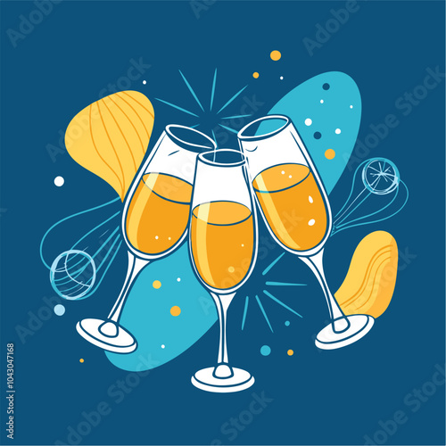 two champagne glasses with the words  champagne  on the bottom.
