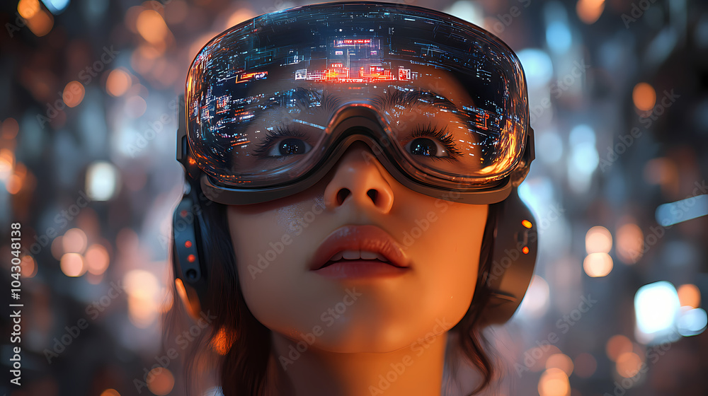 A gamer’s avatar in a high-tech, 3D-rendered environment, with a flat, 2D interface projected in front of them. They navigate virtual worlds A gamer’s avatar in a high-tech, 3D-rendered environment, with a flat, 2D interface projected in front of them. They navigate virtual worlds